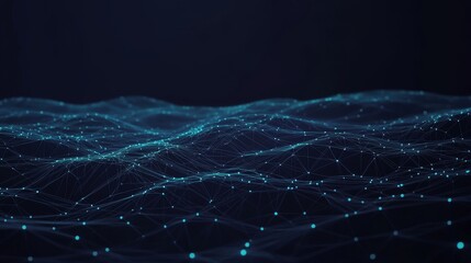 Wall Mural - Abstract connected network. Light blue connected dots form a flowing wave