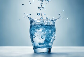 Wall Mural - fresh blue natural drink water wave wide panorama bubbles concept isolated white background