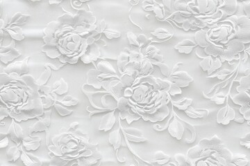 seamless intricate white artichoke lace fabric featuring floral patterns with roses and leaves, crea