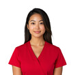 © OKAN - Confident healthcare professional smiling in red scrubs on transparent background