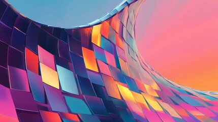 Wall Mural - curved surface with mosaic tiles. shimmering hues of pink, orange, and blue create a captivating abs