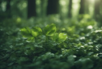 Wall Mural - leaves green deep forest meadow pasture nature grow freshness branch grass background light beautifu