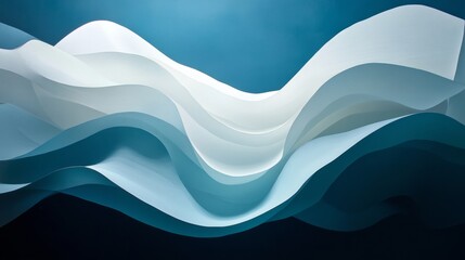 Wall Mural - flowing blue-white waves, gradient hues, and soft transitions create a serene, abstract design