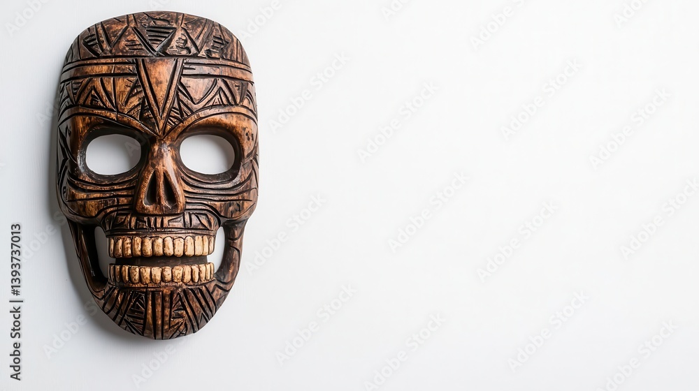 Bone Ritual Mask Ancient tribal war mask with bone details, carved wooden textures, and ...