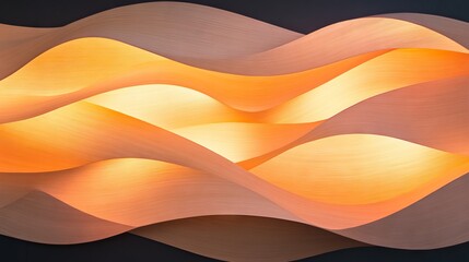 Wall Mural - wavy layers glow. curves are warm orange tones with texture. shadow and light interplay create an ab