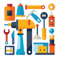 Vector tools icon set with flat design symbols for web, business, education, and health