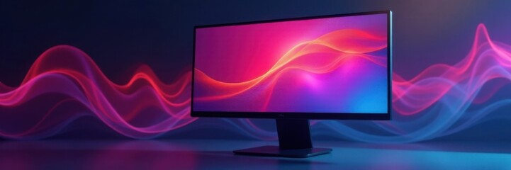 Gradient colored icons on a sleek computer screen, design, abstract, coding