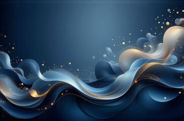 Wall Mural - elegant waves in shades of blue and gold flow across the image, accented with sparkling highlights. 