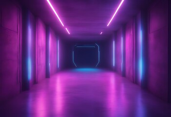 Wall Mural - corridor stargate room laser dark vertical alien futuristic rendering spaceship glowing space neon 3