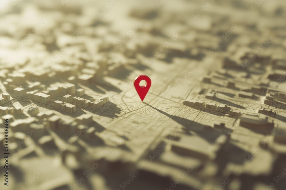 Red Location Pin on Detailed City Map Model Urban Design 3d gps route ...