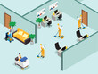 © Creativa Images - office cleaning scene with workers cleaning the space