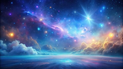 Wall Mural - Celestial Dreamscape A Serene Vision of Starry Skies, Nebulous Clouds, and a Tranquil, Luminescent Landscape