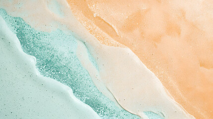  Serene Beach Waves: Captivating aerial view of gentle waves meeting the soft, sun-kissed shore, forming a harmonious blend of turquoise water and sandy hues.