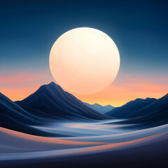 Wall Mural - serene night landscape with a large moon rising over mountains