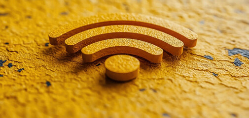 Leinwandbilder - vibrant and textured close up of Wi Fi symbol in striking yellow color, set against rough surface, evokes sense of connectivity and modern technology