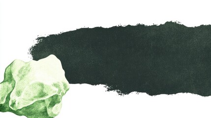 Canvas Print - green rock with abstract dark brush stroke on white background