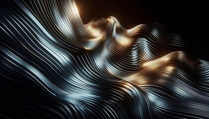 Wall Mural - brushed chrome waves abstract gradient shine futuristic metallic