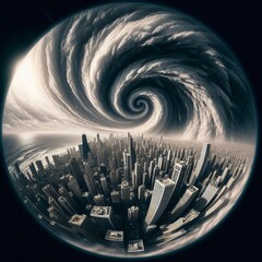Wall Mural - fisheye lens distorted perspective emphasizing the curvature of