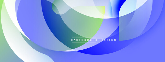 Poster - Abstract fluid shapes overlap, creating dynamic blue, green, white composition. Smooth gradients suggest movement, modern design aesthetic. Minimal text present.