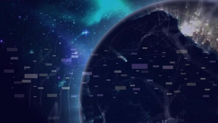 Wall Mural - animation of earth with glowing lights and digital data patterns in space