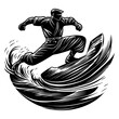 © vectorizer88 - Dynamic Ninja Surfing on Wave, Action-Packed Adventure Scene