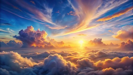 Wall Mural - golden hour above a sea of clouds a breathtaking aerial view of a sunset