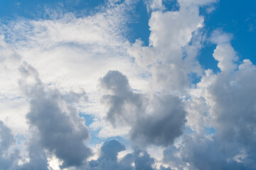Wall Mural - Blue sky with clouds in the sky. Beautiful blue sky background with clouds.Natural and cloudy fresh blue sky background. White fluffy clouds in the blue sky.