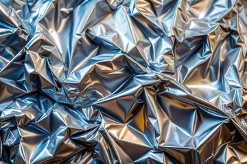 Canvas Print - crumpled metallic foil in silver and blue with chrome texture