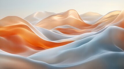 Abstract Geometric Pixelated Landscape with Orange and White Hues in Digital Rendering