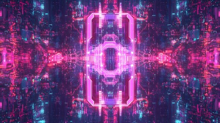 A futuristic digital city with vibrant and colorful illuminated structures