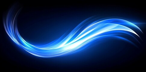 Wall Mural - abstract blue wave line glowing effect on a dark background, vector presentation design template for