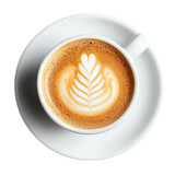 Top view of hot latte coffee on transparent background.