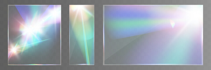 Wall Mural - transparent glass overlays with rainbow glare, prism effect, and glowing light reflections.