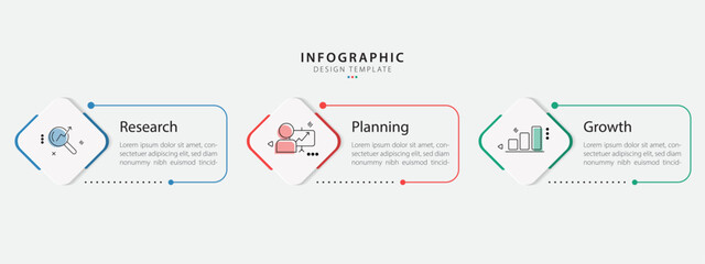 Fototapete - Business infographic template. 3 Step timeline journey. Process diagram, 3 options on white background, social media post, Infograph elements vector illustration.	