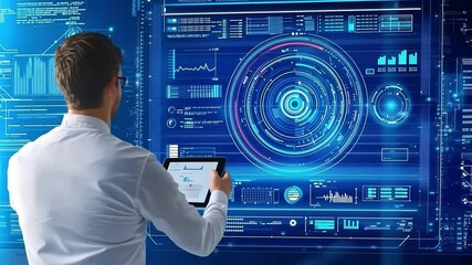 Wall Mural - a confident ai analyst presenting big data insights to a corporate team.
