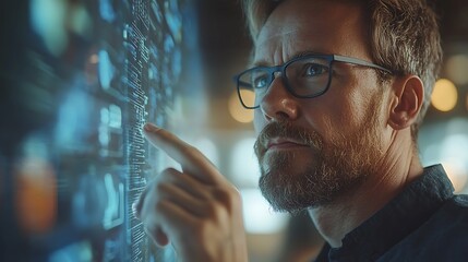 Man interacting with futuristic display