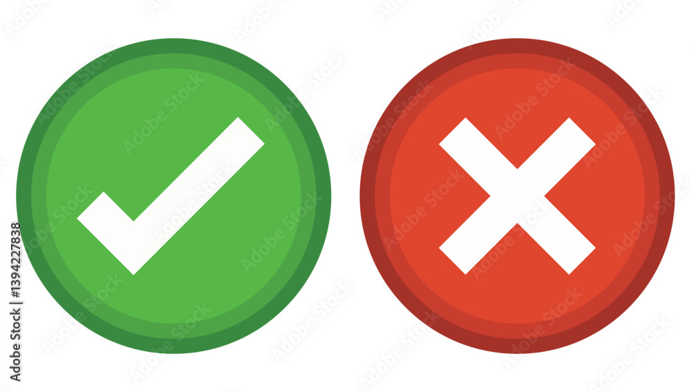 Right and wrong icon isolated on white background.