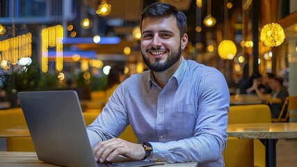 Wall Mural - a young professional actively working on a laptop, engaged in a business presentation.