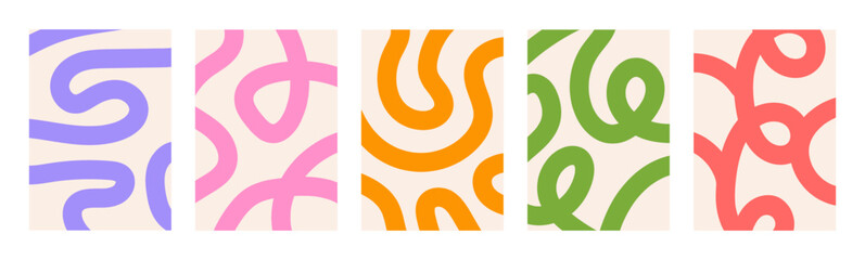 Poster - Abstract set vertical backgrounds with dynamic linear waves. Trendy vector illustration in style retro  70s. 