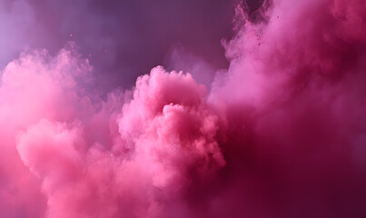 Wall Mural - magenta smoke explosion in a dark room with low lights. generative ai