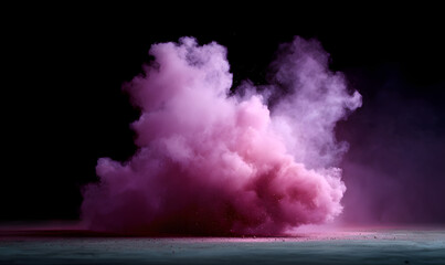 Wall Mural - magenta smoke explosion in a dark room with low lights. generative ai