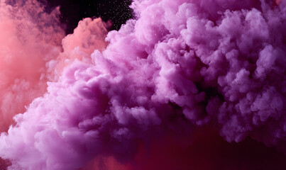 Wall Mural - magenta smoke explosion in a dark room with low lights. generative ai