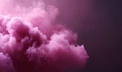 Wall Mural - magenta smoke explosion in a dark room with low lights. generative ai