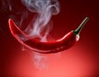 © Hanania Project - Red chili on a red background with smoke. Generated image
