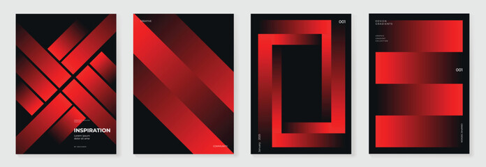 Aufkleber - Modern gradient poster background vector set. Minimalist cover template with vibrant perspective geometric prism shapes in motion. Ideal design for social media, cover, banner, flyer.