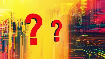 Wall Mural - a colorful digital artwork illustrating question marks in a tech-inspired setting. this footage serv