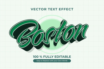 Wall Mural - Boston Editable 3D Vector Text Effect, Green Color Palette, Customizable Typography