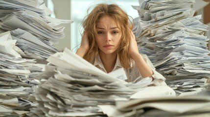 Wall Mural - a businesswoman organizing accounting documents.