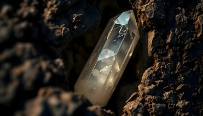 clear rock with a small piece of glass embedded in it