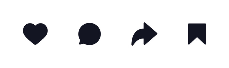 Poster - Like, comment, share icon buttons and speech bubble and love heart flat icon , Social media notification icons. emoji post reactions - Add to favorite icon set